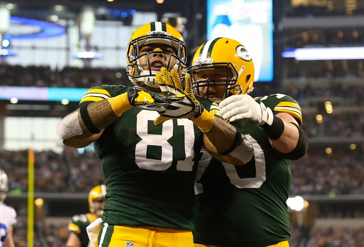 Green Bay Packers Andrew Quarless and T.J. Lang by Matthew Emmons—USA TODAY Sports.