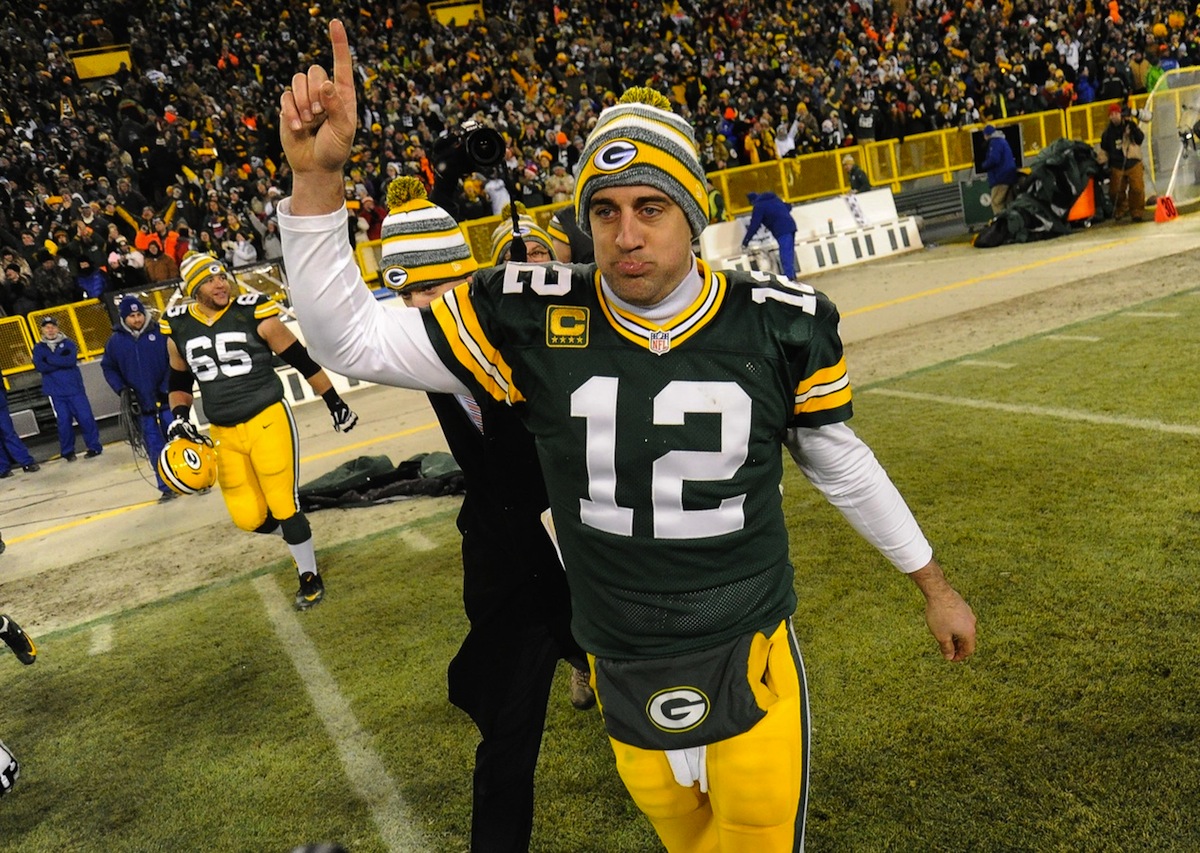 Green Bay Packers quarterback Aaron Rodgers by Benny Sieu—USA TODAY Sports.