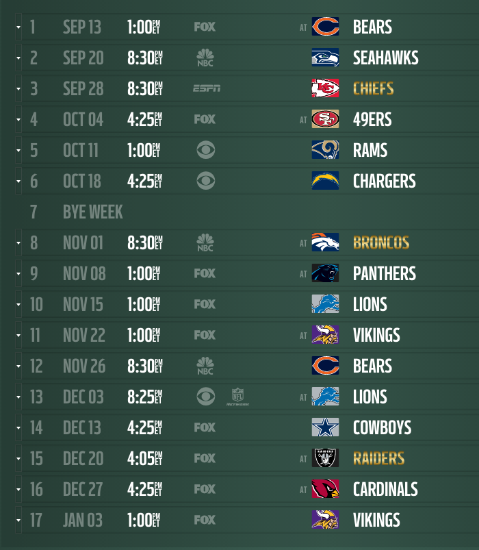 Image result for packers schedule