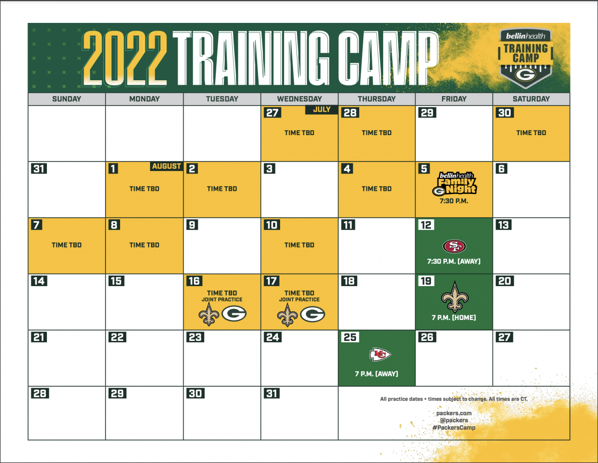 Packers set 2022 Training Camp dates